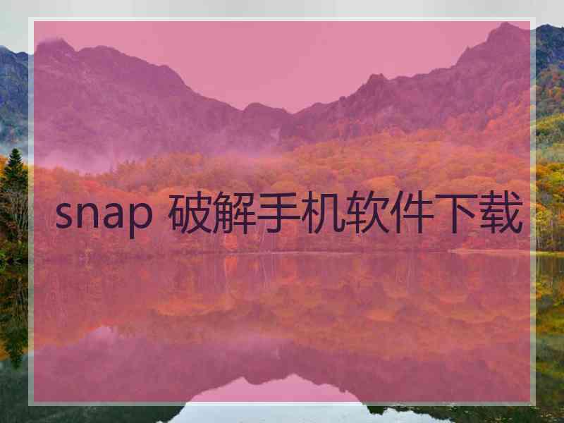 snap 破解手机软件下载